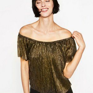 Zara Light Gold Off the shoulder Shimmer Top Small